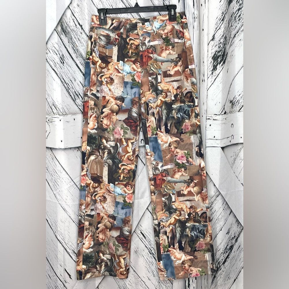 SHEIN Renaissance Cherub Print Straight Leg Pants Size 26 Angel Baroque Art Y2K